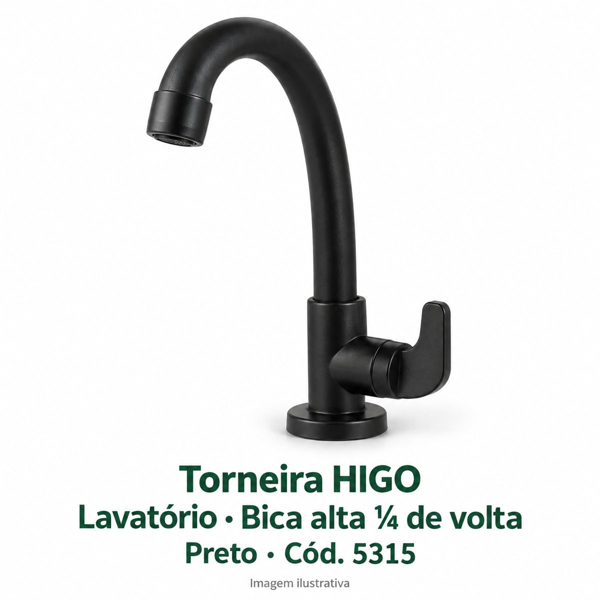 Torneira HIGO lavat. b.alta 1/4v Preto